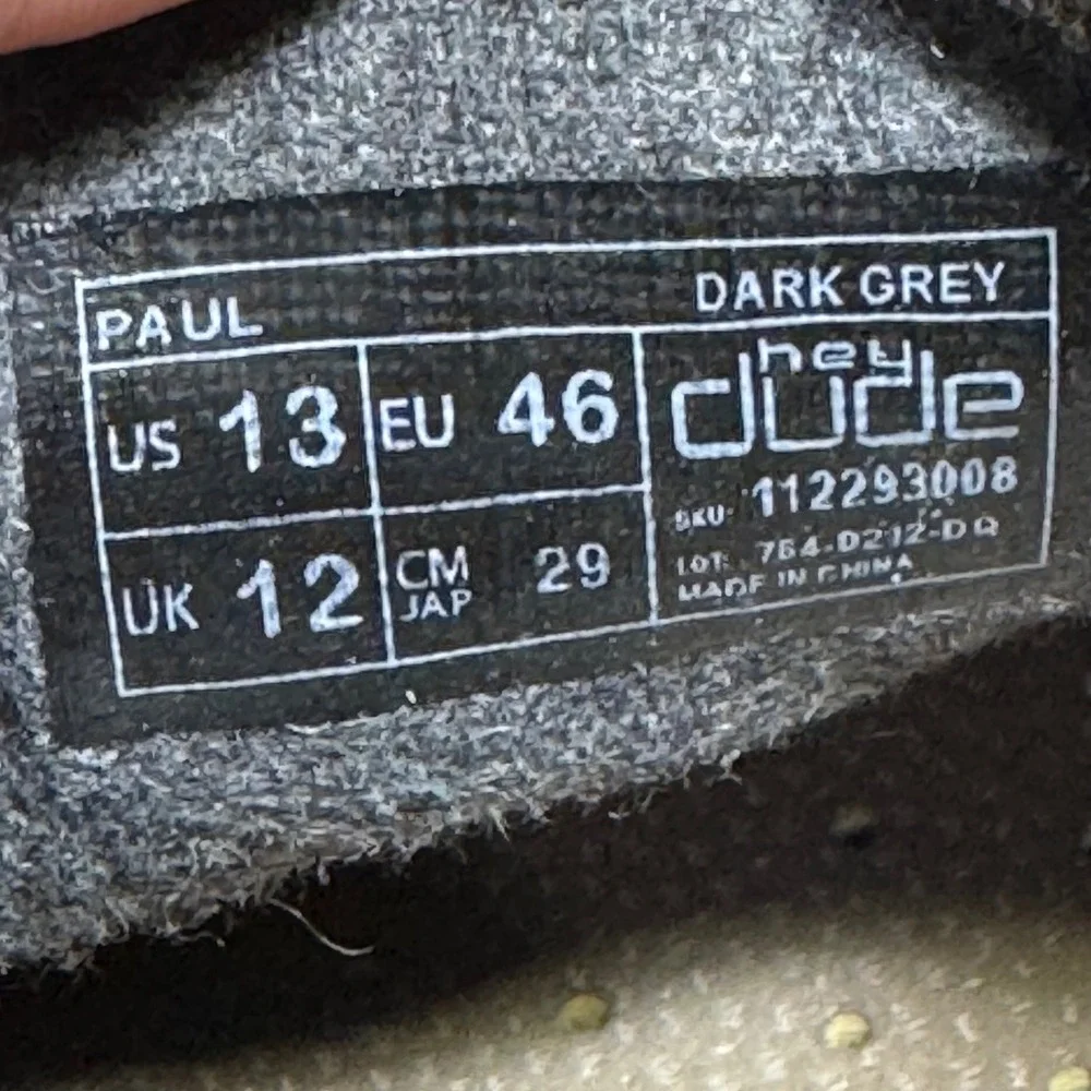 Hey Dude Paul Mens Loafers Dark Grey Slip On Moc Toe Shoes 112293008 Size 13